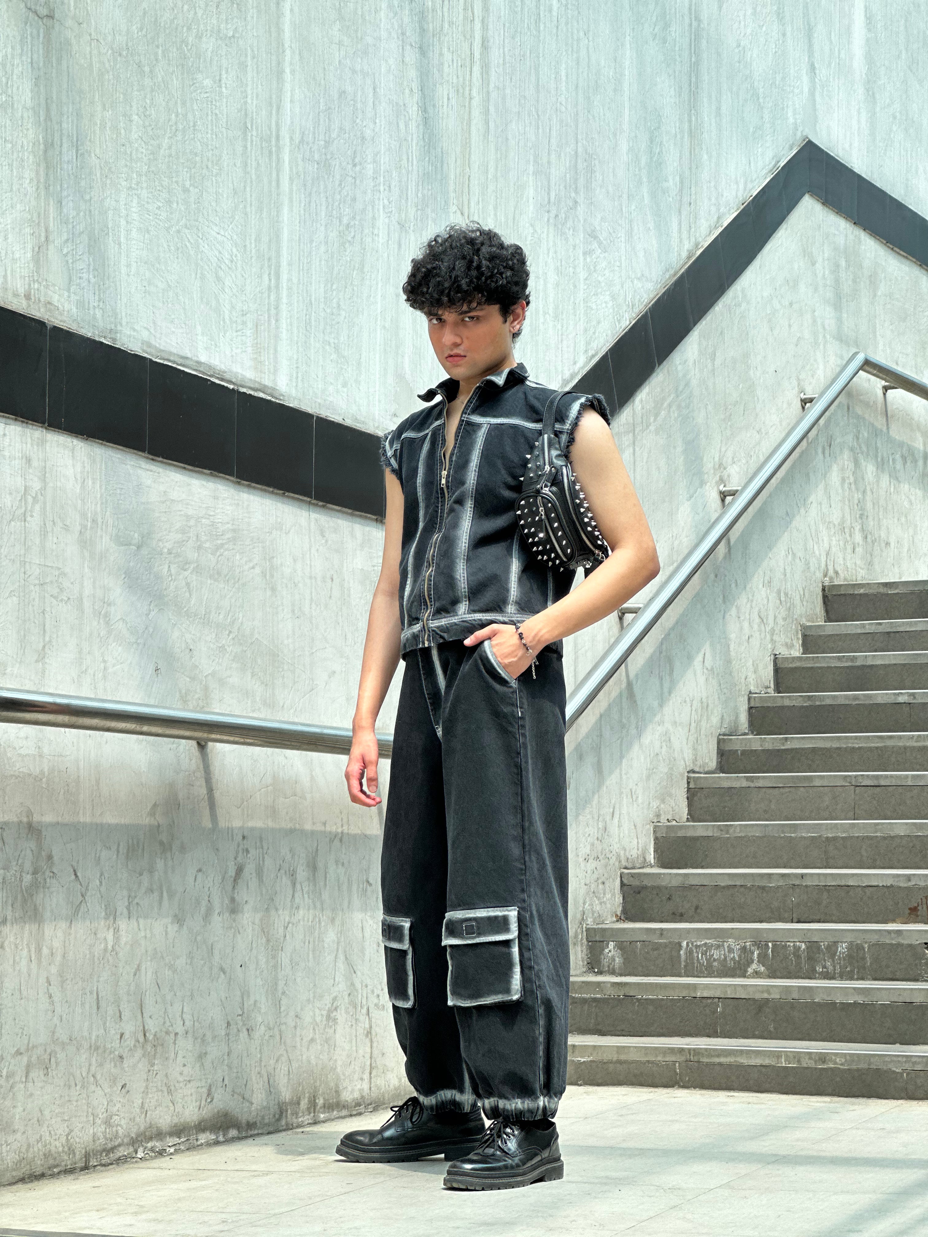 Kathal Black Sleeveless Vest - Arka Studio