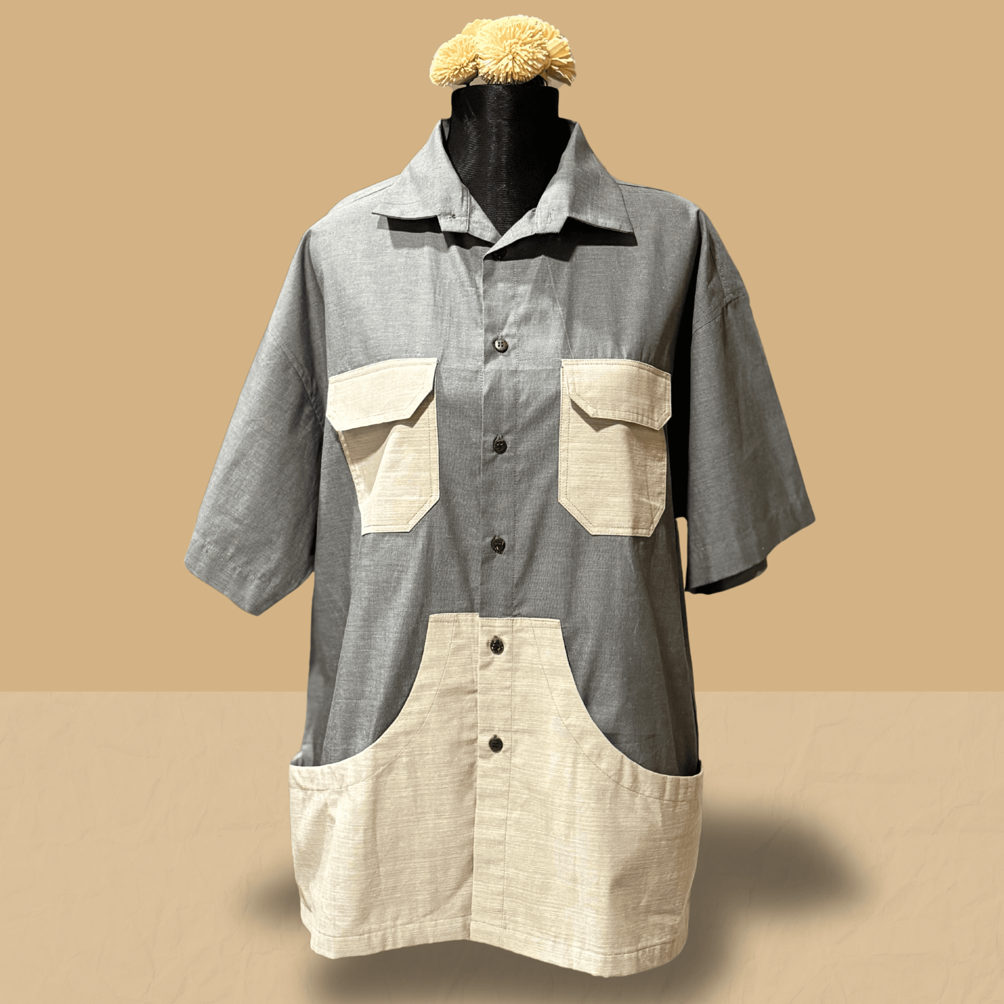 Charcoal Grey Drop-Shoulder Free-Size Cotton Shirt - Arka Studio