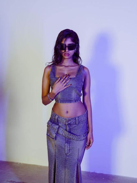 Gray Dune Denim Corset - Arka Studio