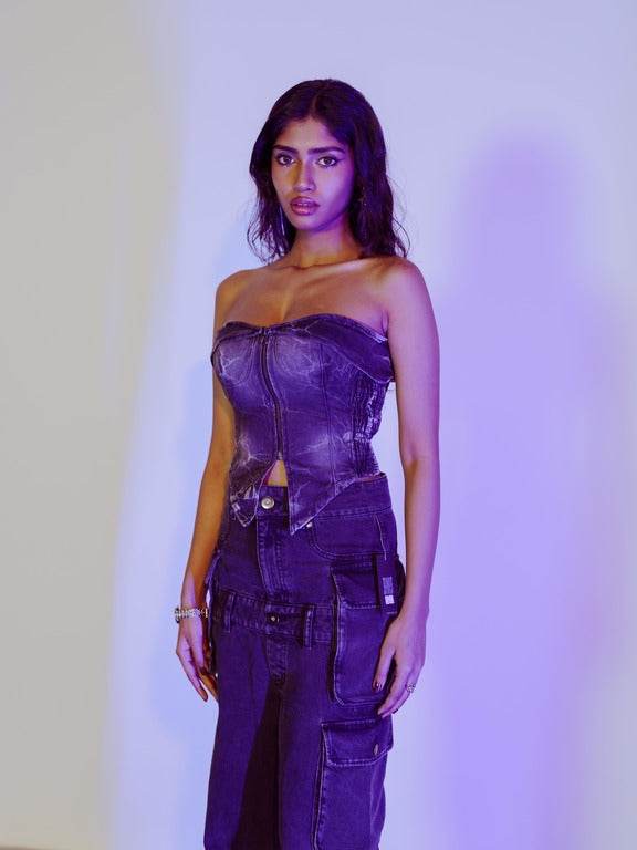 Black Lightning Denim Corset - Arka Studio