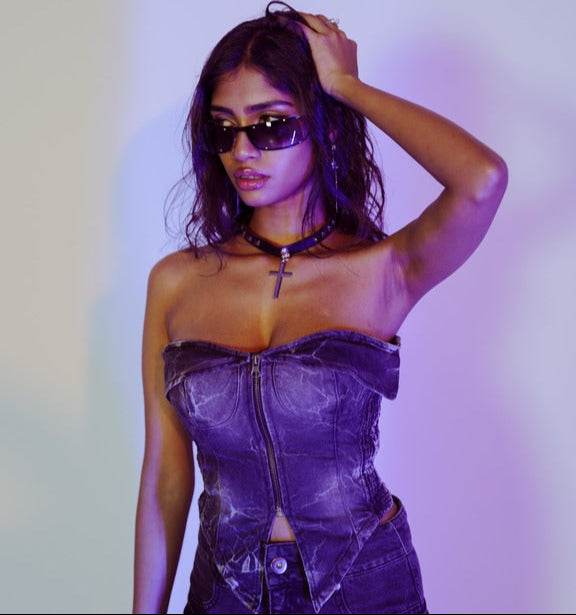 Black Lightning Denim Corset - Arka Studio