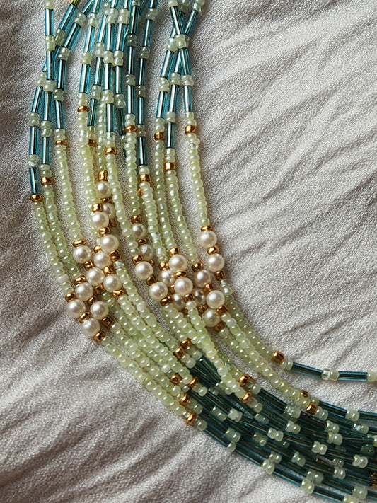 Pearl pastel green and blue bead bracelet