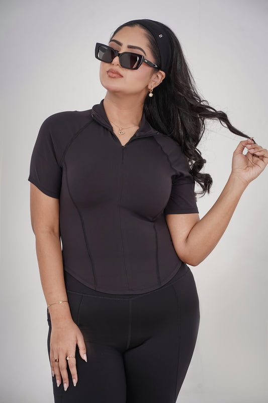 AURA MANDARIN HALF ZIP-UP TOP