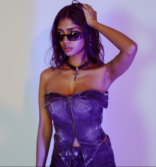 Black Lightning Denim Corset